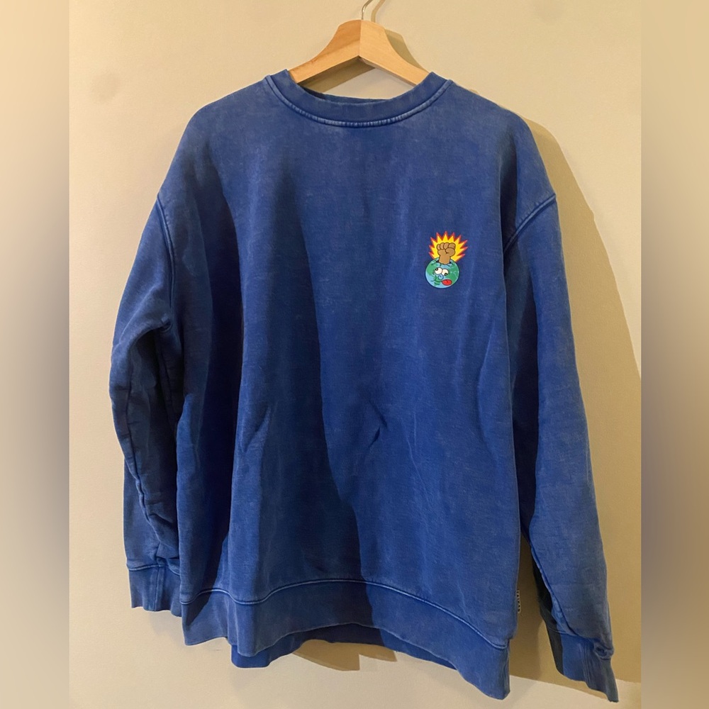 Blue Crewneck Sweater with Chest and back Design